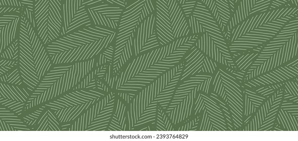 Luxury nature line art leaves seamless pattern.