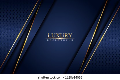 Luxury navy blue background combine with glowing golden lines. Overlap layer textured background design