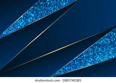 Luxury navy blue background with glowing golden lines. Abstract overlap layer design line pattern background luxury concept. Modern navy blue background with abstract style. Vector illustration EPS 10