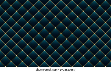 Luxury navy blue background with golden chains and beads. Seamless vector illustration. 