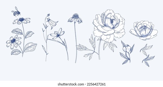 Luxury Navy Blumenelemente Vektorgrafik dekorieren Wandkunst