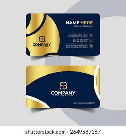 Luxury Navy Blue and Gold Business Card Design with Fluid Wave Pattern