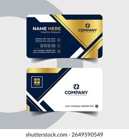 Luxury Navy Blue and Gold Business Card with Layered Panel Design