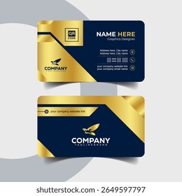 Luxury Navy Blue and Gold Business Card Template with Smooth Gradient Finish