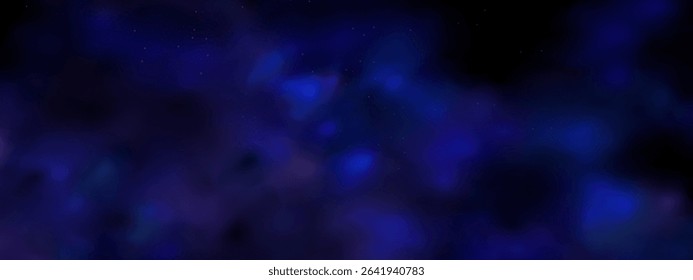  Luxury navy blue night sky background with golden stars, magical glitter, and bokeh sparkle. Abstract dark frame for holiday or wedding cards. Vector banner design with golden celestial dust.