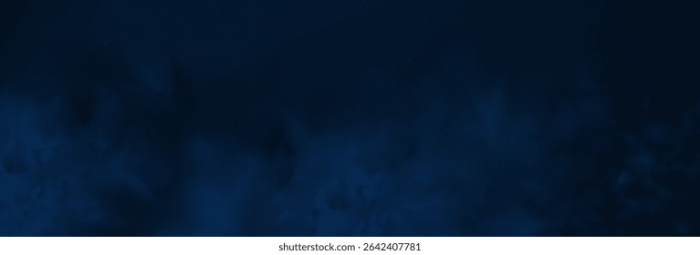 Luxury navy blue night sky background with golden stars, magical glitter, and bokeh sparkle. Abstract dark watercolor frame for holiday or wedding cards. 