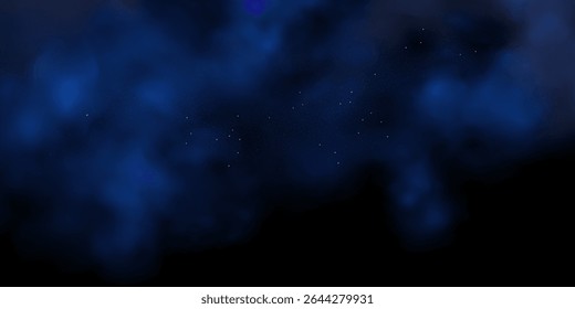 Luxo azul marinho noite céu fundo com estrelas douradas, brilho mágico, e brilho bokeh. Quadro escuro abstrato para cartões de férias ou casamento. Design de banner de vetor com poeira celeste dourada.