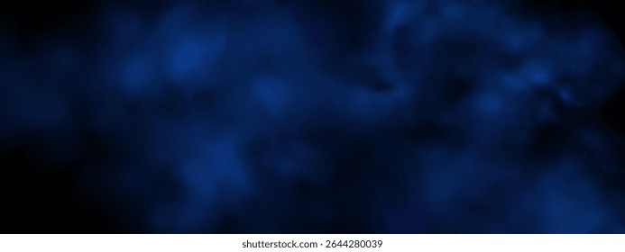  Luxury navy blue night sky background with golden stars, magical glitter, and bokeh sparkle. Abstract dark frame for holiday or wedding cards. Vector banner design with golden celestial dust.