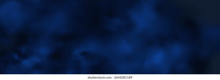 Luxury navy blue night sky background with golden stars, magical glitter, and bokeh sparkle. Abstract dark watercolor frame for holiday or wedding cards. Vector banner design.