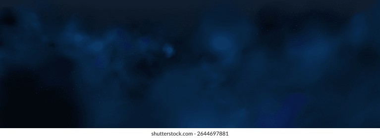 Luxury navy blue night sky background with golden stars, magical glitter, and bokeh sparkle. Abstract dark watercolor frame for holiday or wedding cards.