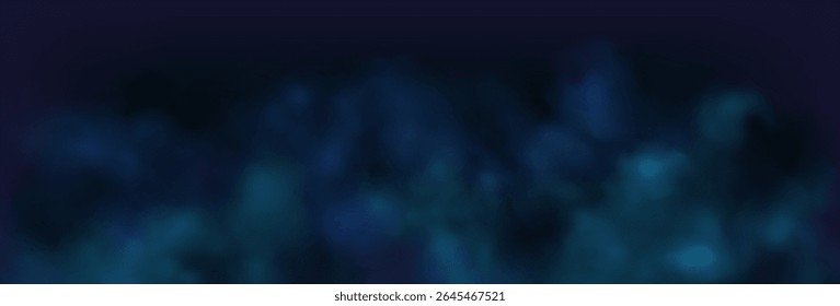 Luxury navy blue night sky background with golden stars, magical glitter, and bokeh sparkle. Abstract dark watercolor frame for holiday or wedding cards. Vector banner design.