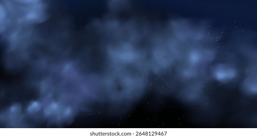 Luxo azul marinho noite céu fundo com estrelas douradas, brilho mágico, e brilho bokeh. Quadro escuro abstrato para cartões de férias ou casamento. Design de banner de vetor com poeira celeste dourada.