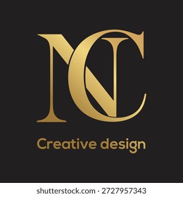 Luxury NC logo design. CN logo design with golden color icon vector image