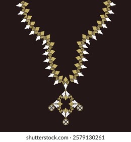 Luxury necklaces on a black background. Vector illustration. Neckline for clothing.