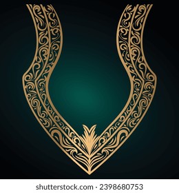 Luxury neckline design for textile digital print with decorative ornaments.