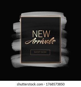 Luxury New Arrivals sign over art paint background vector illustration. 