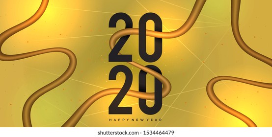 Luxury new year 2020 with fluid gold colors. Vector illustration eps 10.