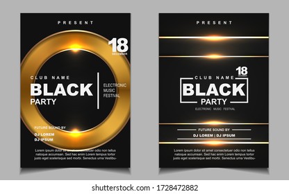 Luxury Night Dance Party Music Layout Cover Design Template Background With Elegant Black And Gold Style. Light Electro Style Vector For Music Event Concert Disco, Club Invitation, Festival Poster