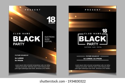 Luxury Night Dance Party Music Layout Cover Design Template Background With Elegant Black And Gold Style. Light Electro Style Vector For Music Event Concert Disco, Club Invitation, Festival Poster