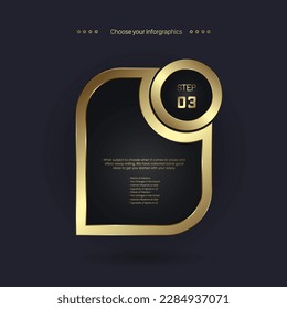 Luxury number 03 Level, option, chart, workstep, Premium multipurpose for levels Infographic Vector concept design, gold step, option on a dark background