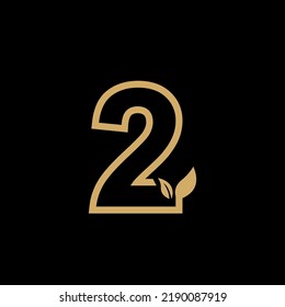 luxury number 2 premium logo template design. gold 2 logo with leaf ornament. monogram typography 2.