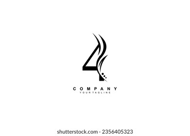 Luxury number 4 design with beautiful feathers and leaves. premium number 4 monogram logo. Suitable for anniversary logos, birthdays, anniversaries, businesses, beauty logos, company logos, etc