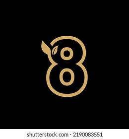 luxury number 8 premium logo template design. gold 8 logo with leaf ornament. monogram typography 8.