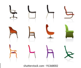 Luxury, office, interior and plastic chairs - vector illustration