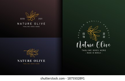 Luxury olive logo design bundle. Vector illustration of Golden nature olive decorative for branding corporate logo and floral wedding monogram design. Modern vintage logo design with line art style.