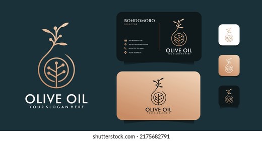 Luxury olive oil logo design with business card template. Logo can be used for icon, brand, identity, creative, health, wellness, and business company