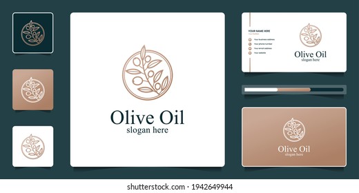 Luxury olive tree and oil logo design and business cards