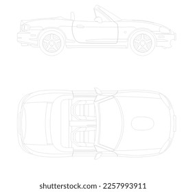 luxury open-top car sketch in black and white sketch