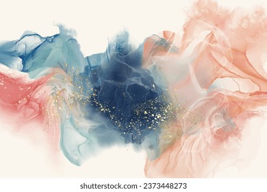 Luxury orange abstract background of marble liquid ink art painting on paper. Original artwork watercolor alcohol ink paint. Vector illustration.