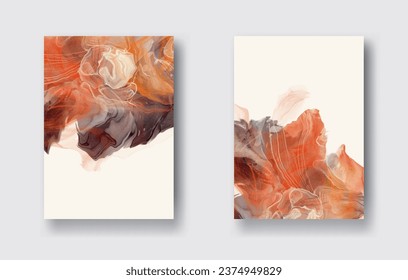 Luxury orange abstract background of marble liquid ink art painting on paper. Original artwork watercolor alcohol ink paint. Vector illustration.