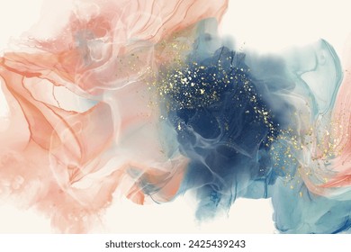 Luxury orange abstract background of marble liquid ink art painting on paper. Original artwork watercolor alcohol ink paint. Vector illustration.