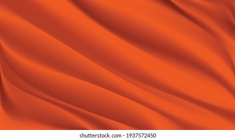 El lujo del fondo de textura de tela anaranjada.Cierre de tela de seda rizada. Abstracto de color naranja o fondo vectorial de onda líquida.Tela suave y suave de onda. Asas de satén, seda y algodón.