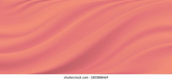 The luxury of Orange red fabric texture background.Closeup of rippled Orange red silk fabric.Abstract  cloth or liquid wave  vector background.Cloth soft wave. Creases of satin, silk, and cotton.