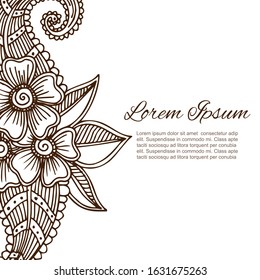 Luxury oriental floral ornament in indian mehndi style on white background, vector illustration. Abstract henna mehndi floral design elements.