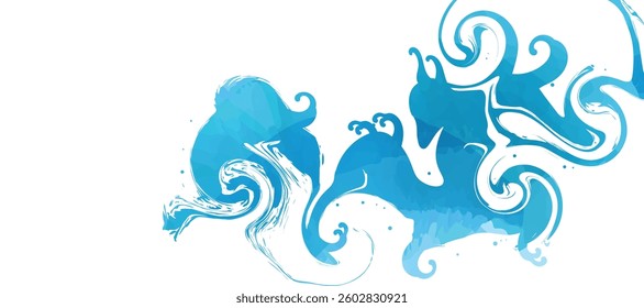 Luxury oriental river background vector. Chinese and Japanese wallpaper pattern design of landscape, sea wave, watercolor, line art. Design illustration for decoration, wall decor, banner, interior.