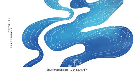 Luxury oriental river background vector. Chinese and Japanese wallpaper pattern design of landscape, sea wave, watercolor, line art. Design illustration for decoration, wall decor, banner, interior.