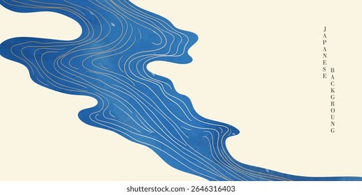 Luxury oriental river background vector. Chinese and Japanese wallpaper pattern design of sea wave, watercolor, line art. Design illustration for decoration, wall decor, banner, interior.