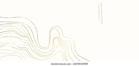 Luxury oriental river background vector. Chinese and Japanese wallpaper pattern design of landscape, sea wave, watercolor, line art. Design illustration for decoration, wall decor, banner, interior