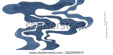 Luxury oriental river background vector. Chinese and Japanese wallpaper pattern design of landscape, sea wave, watercolor, line art. Design illustration for decoration, wall decor, banner, interior.