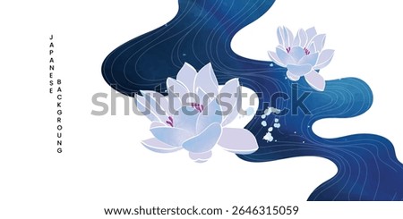 Luxury oriental river background vector. Chinese and Japanese wallpaper pattern design of lotus flower, sea wave,watercolor, line art. Design illustration for decoration, wall decor, banner, interior.