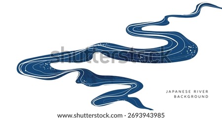 Luxury oriental river background vector. Chinese and Japanese wallpaper pattern design of landscape, sea wave, watercolor, line art. Design illustration for decoration, wall decor, banner, interior