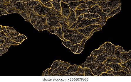 Luxury oriental style background vector. Chinese and Japanese wallpaper pattern design of landscape, sea wave, watercolor, line art. Minimal design illustration for decoration, wall decor, banner.