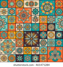 Luxury oriental tile seamless pattern. Colorful floral patchwork background. Vector illustration