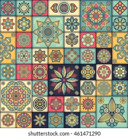 Luxury oriental tile seamless pattern. Colorful floral patchwork background. Vector illustration