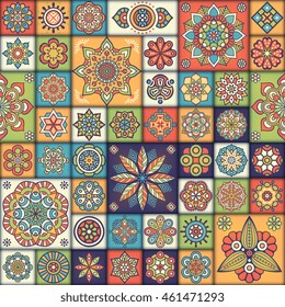 Luxury oriental tile seamless pattern. Colorful floral patchwork background.  Vector illustration
