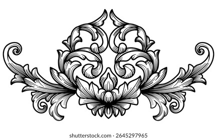 Luxury ornament baroque engraving vector design. Vintage victorian arabesque element for decoration element. Oriental Damask, Flourish, filigree, swirl, scroll pattern ornamental